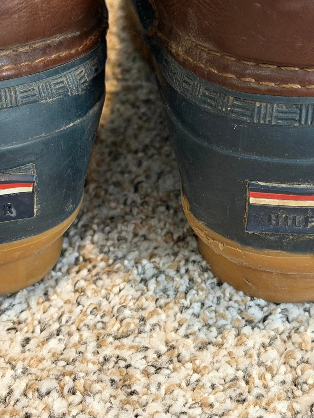 Tommy Hilfiger Women’s  Navy and Brown Insulated Lace-Up Duck Boots - Red Lining